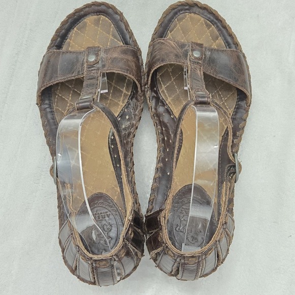 Ariat Shalimar Women's Size 8B Wedge‎ Sandals Brown T strap Western Ankle Strap - Picture 7 of 9